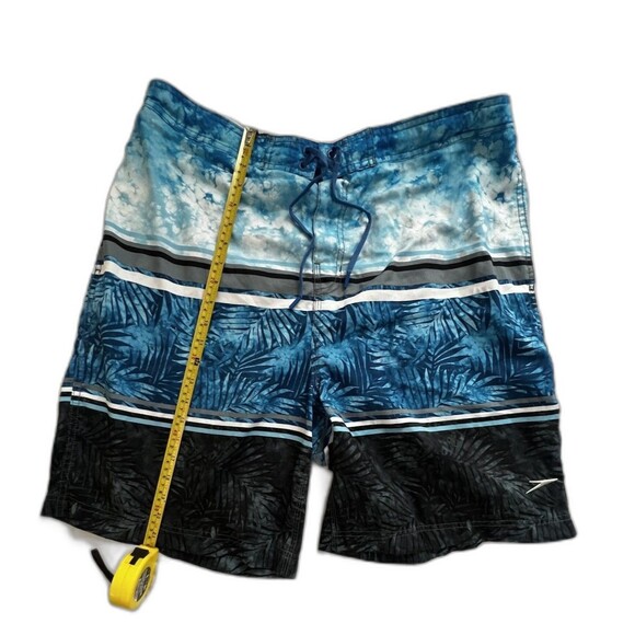 Speedo Men’s Blue Tropical Striped Mesh Lined Drawstring Swim Trunks Size 2XL - Picture 5 of 10
